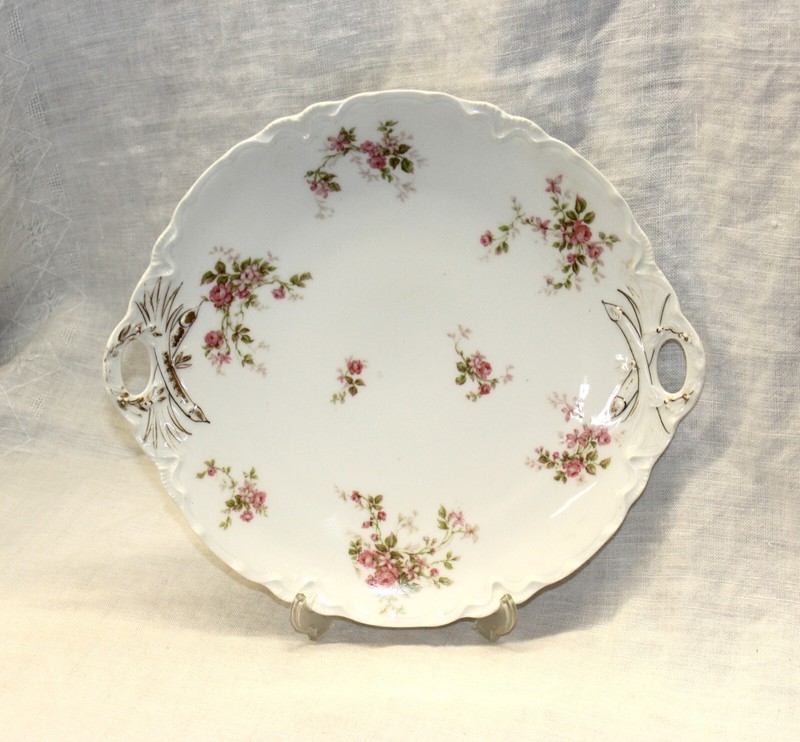Vintage Double Handled Plate Haviland Limoges France Hand Painted  Pink Roses
