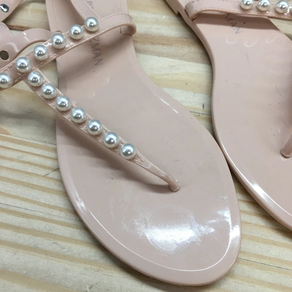 Stuart Weitzman Sandals Womens 10 B Slingback Pink Pearly Studded Jelly NEW - Image 4 of 4