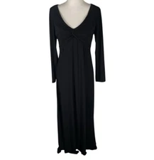 Patra Maxi Dress Womens Sz 8 Black Solid Long Sleeve Twist Front V Neck Pullover