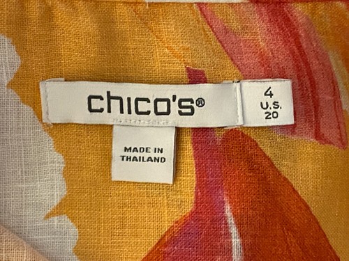 Chico's Sz 4 (20) Womens 100% Linen Blouse Shirt 3/4 Sleeve Orange/Pink Floral - Picture 9 of 10