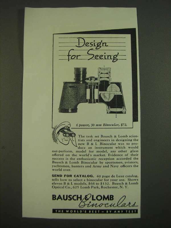 1938 bausch &amp; Lomb 6 power, 30mm Binocular Ad - Design for Seeing | eBay