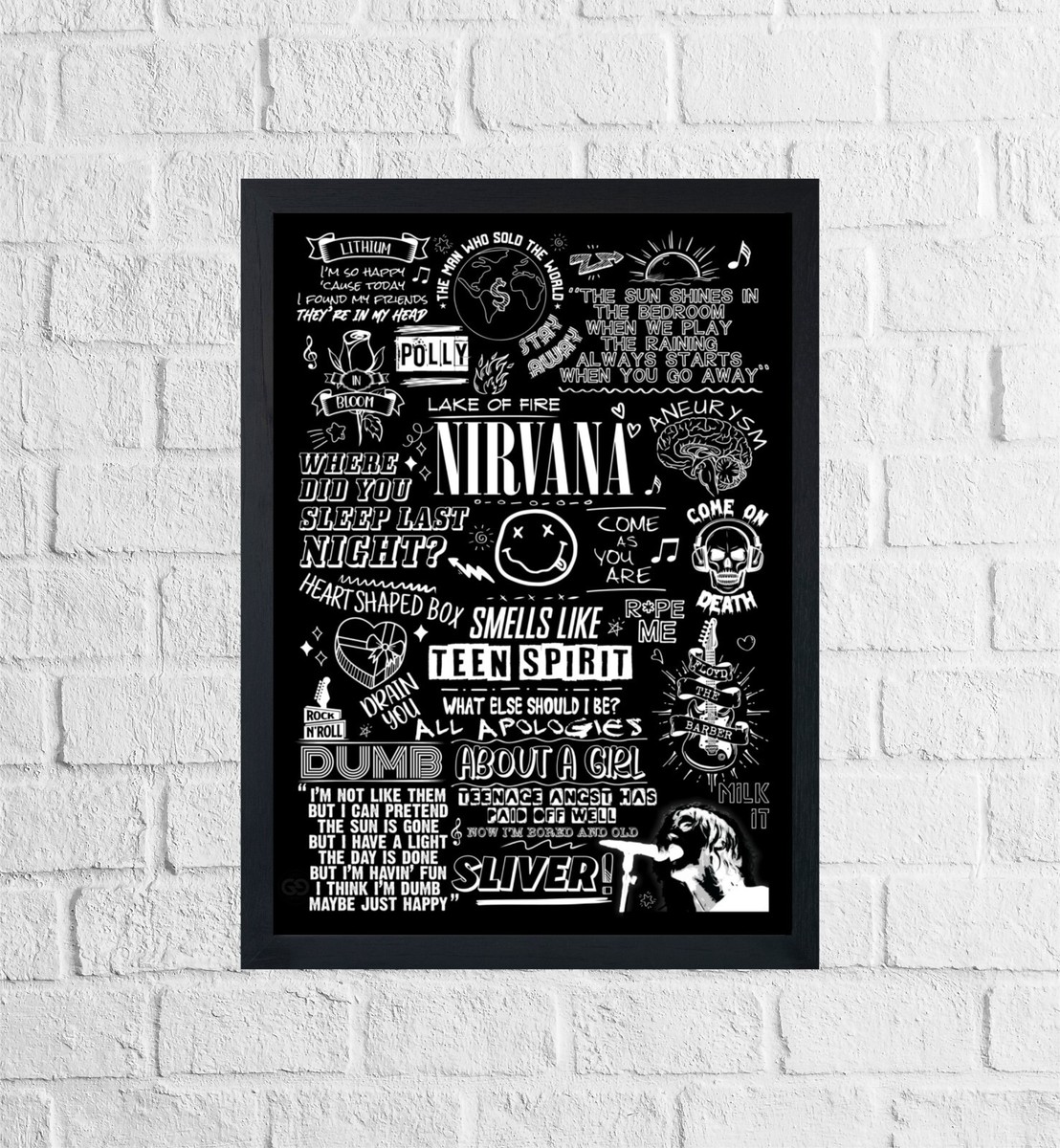 Nirvana Doodle Lyric Poster Print Sketch Art Wall Music Song Gift
