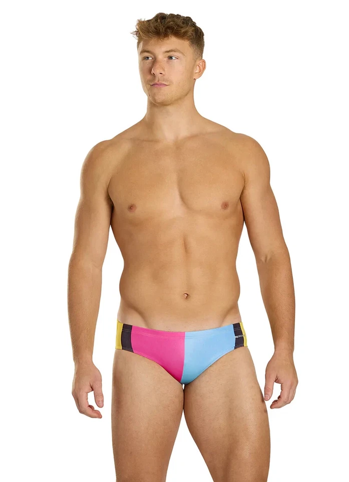Equipo EE. UU. Estampado Personalizado Para Hombres Pop Splash Rosa Azul Rayas Calzoncillo de Natación Traje de Baño Foto 4 de 4