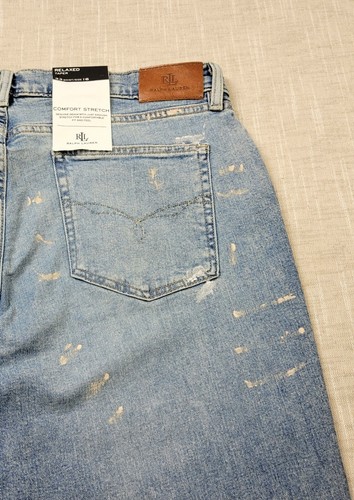 Ralph Lauren LRL Jeans 16 18 Womens Blue Paint Splatter Distressed Relax Taper - Picture 7 of 14
