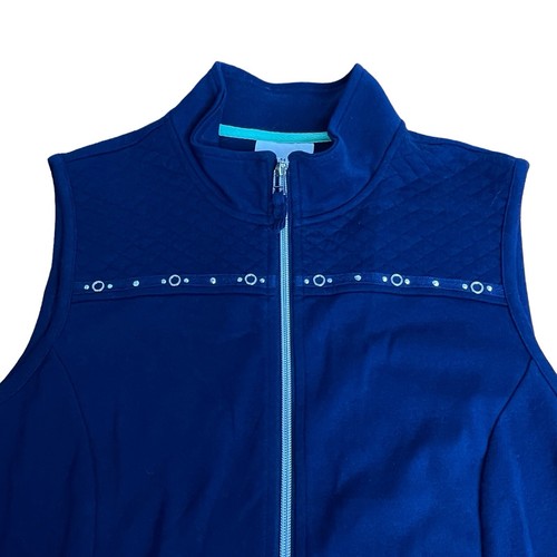 Alfred Dunner Womens 12 Front Zip Vest Soft Knit Embellished Blue, Pockets - Picture 2 of 6