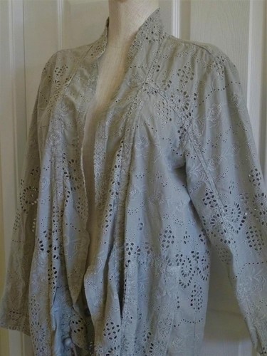 Giacca copricostume Sundance grigio chiaro boho ricamata occhielli aperta OS XL 1X 46B - Foto 12 di 15