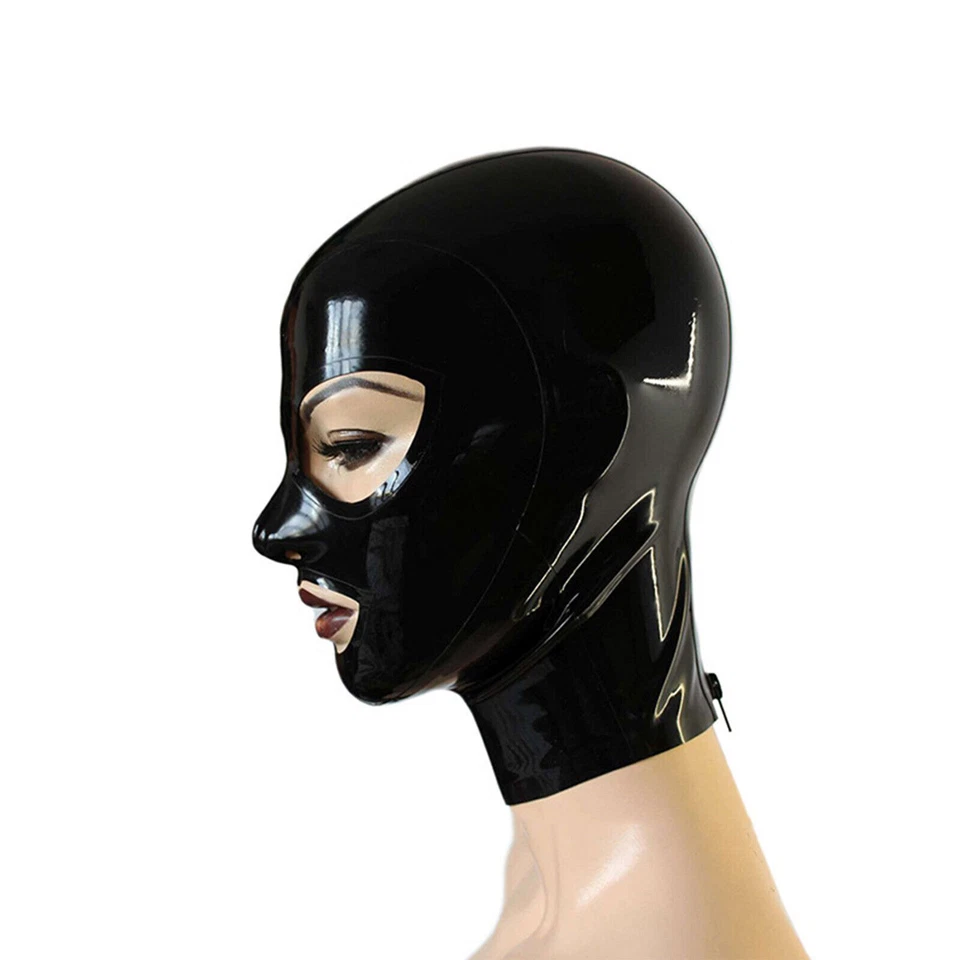 Latex Hood Back Zipper Open Eyes Beautiful Mouth Girl Rubber Mask Cosplay Zipper - Image 4 of 4