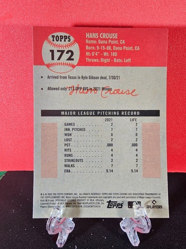 2022 Topps Chrome Platinum Hans Crouse RC #172 Rookie - Picture 2 of 2