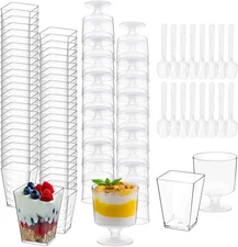 300 Pack Clear Plastic Dessert Cups(5 Oz),Disposable Parfait Cups for Pudding, F