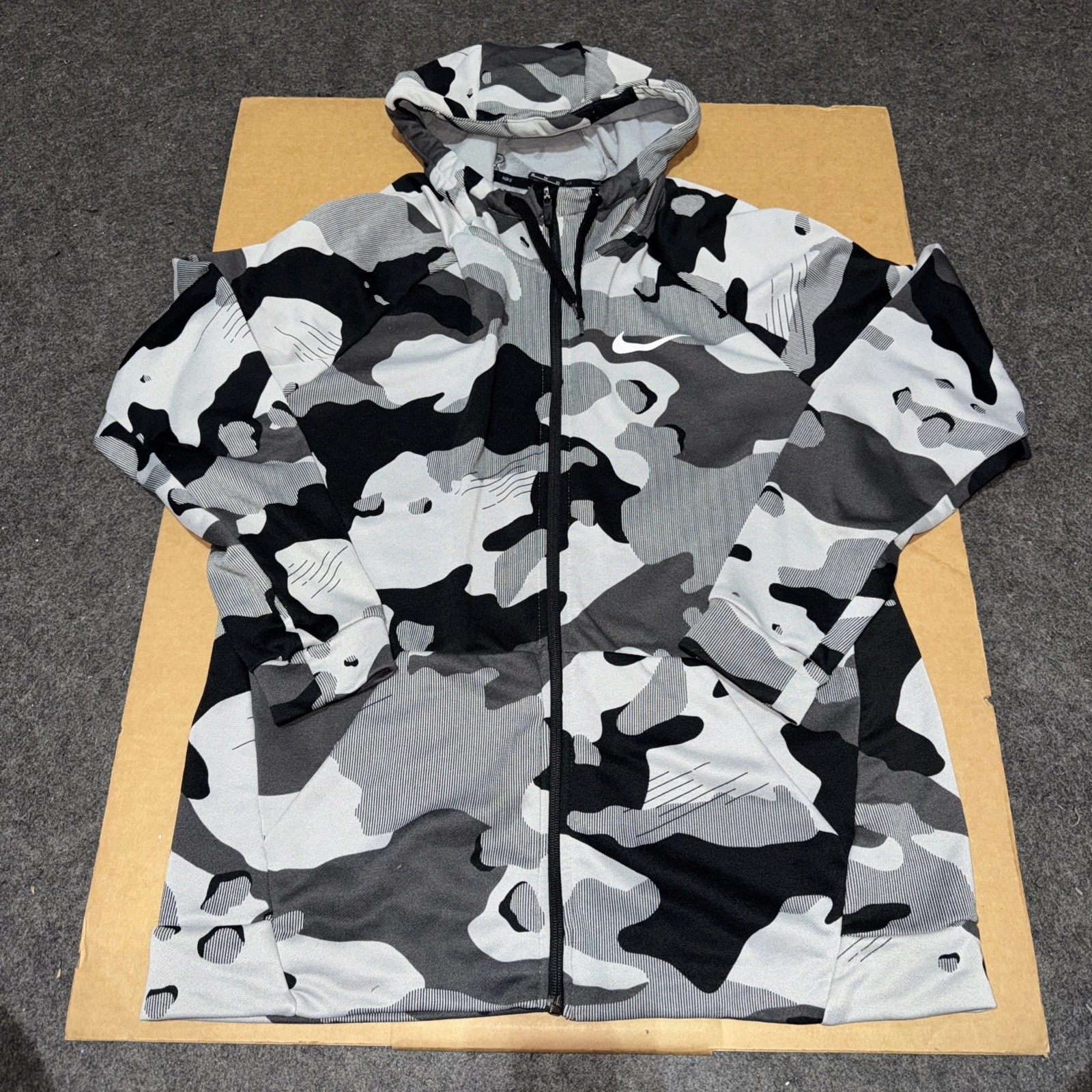 Nike DRY CMO GFX Full-Zip Fleece Hoodie Grey Camo Men's XL PREOWNED