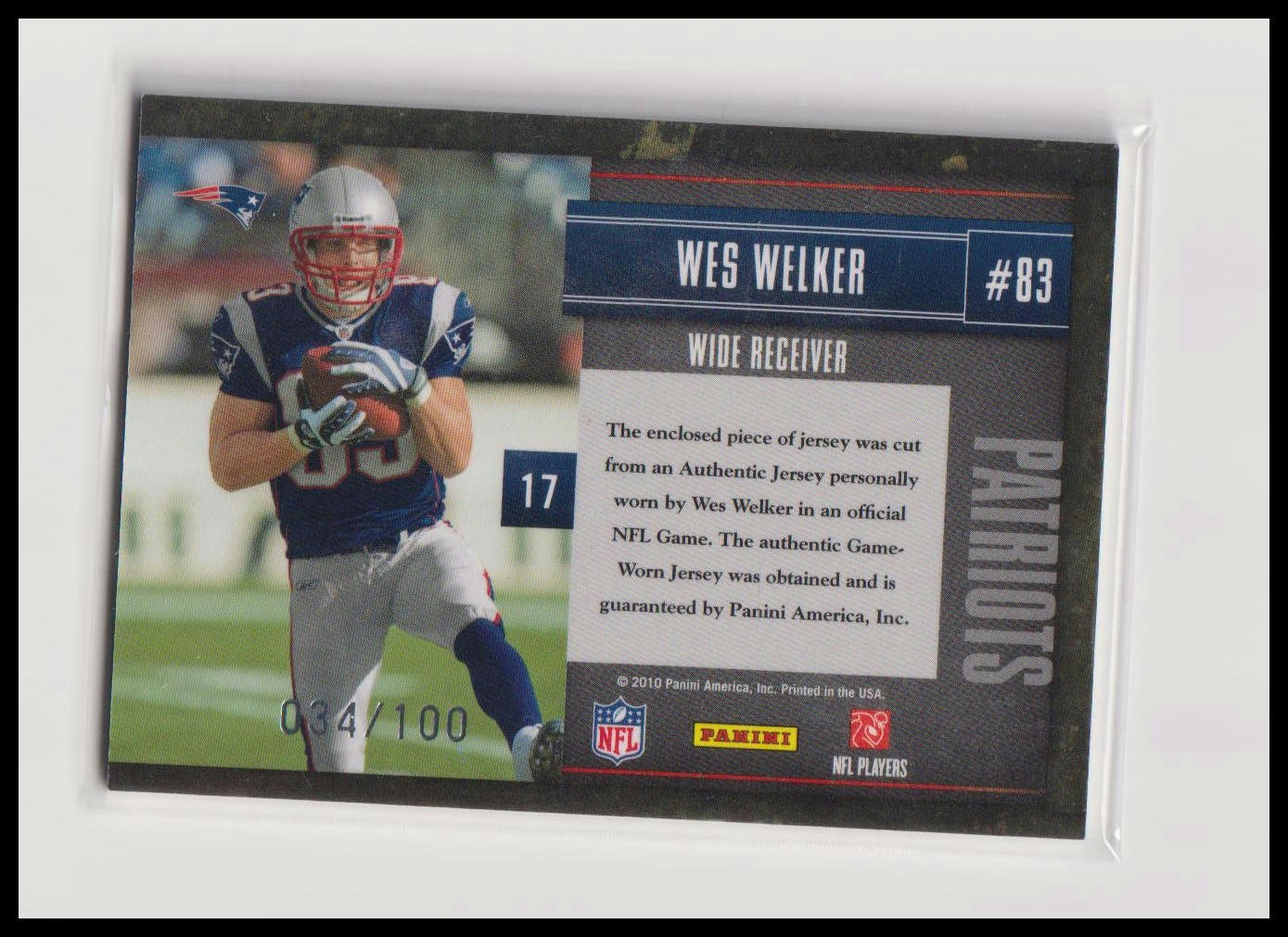 2010 Limited Wes Welker New England Patriots Game Used Jersey /100 view 2