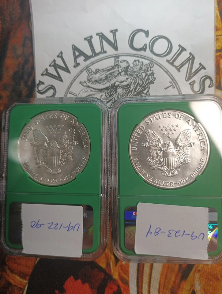 1986 S & 1987 S Silver Eagle NGC MS69 (Green Core) ER110-113 - Image 4 of 4