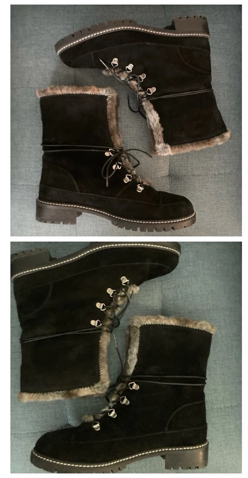 Stuart Weitzman - искусственного меха черная замша бобслей боевые ботинки - размер 9 - Изображение 3 из 4