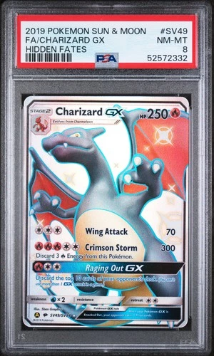 New Listing2019 POKEMON SUN & MOON HIDDEN FATES #SV49 FULL ART/CHARIZARD GX PSA 8