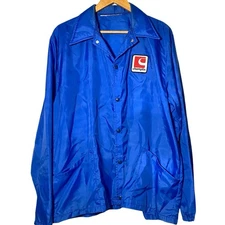 Vintage Champlin Oil Blue Nylon Patch Coat Jacket Men’s Size XL Made In USA