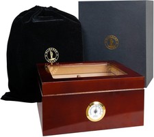 Caja humidificadora de cigarros con tapa de vidrio con higrómetro humidificador de escritorio estuche de cigarros de madera