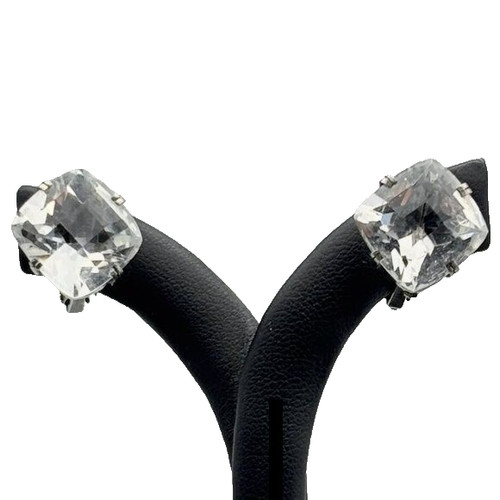 Vintage Sterling Silver Prong-Set Large Faceted Crystal Clip-On Earrings, Marked