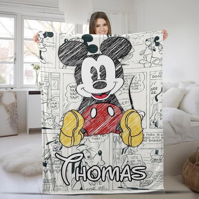Personalized Mickey And Friends Blanket, Custom Name Fleece Blankets, Disney Fam