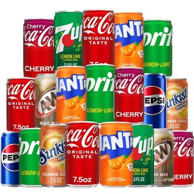 Mini Soda Soft Drink Variety, 8 Flavor Soda Assortment - 7.5 Fl Oz. Cans