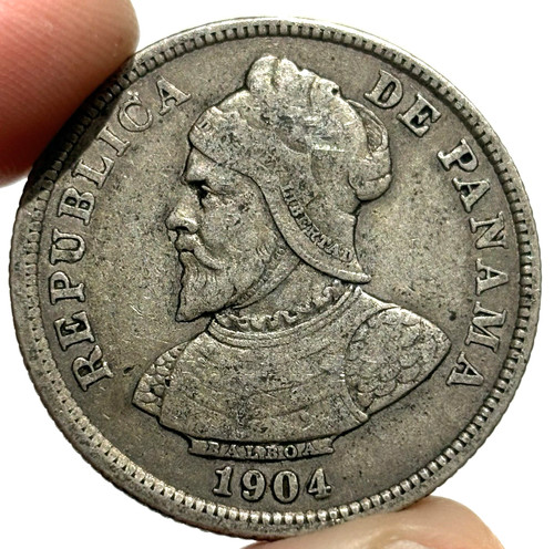 1904 Panama Silver 25 Centesimos Balboa 12.5g Scarce Type Coin