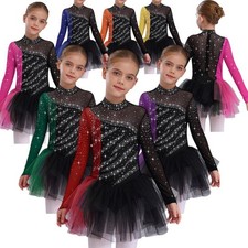 Girls Figure Skating Gymnastics Costume Ballet Figure Ice Skating Leotards Dress