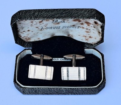 Antique 9ct foiled gold Cufflinks J.W.Brooks&Sons Ltd/SOPHOS 1920's,2.2 x 1.2cm