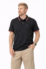 Tommy Hilfiger Mens XL Black Polo Shirt Classic Fit Red Trim Pocket