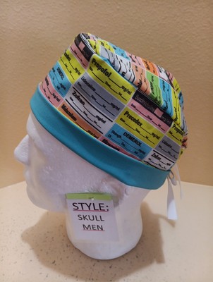Medicine Labels #2 Anesthesia Men's Skull/Chemo Surgical Scrub Hat/Cap Handmade