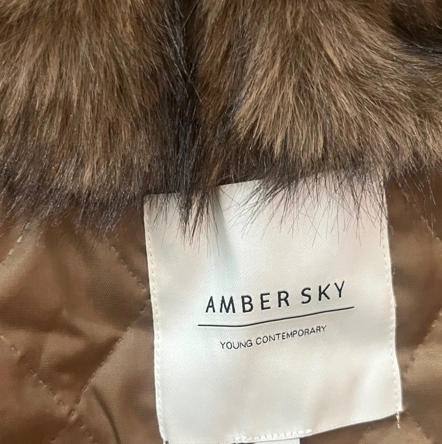 ABRIGO DE PIEL SINTÉTICA Amber Sky Boutique, ajuste grande marrón rico nuevo con etiquetas talla S, M o L Foto 4 de 4