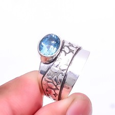 London Blue Topaz - Brazil Designer Handmade 925 Sterling Silver Ring s.6.5 Su55