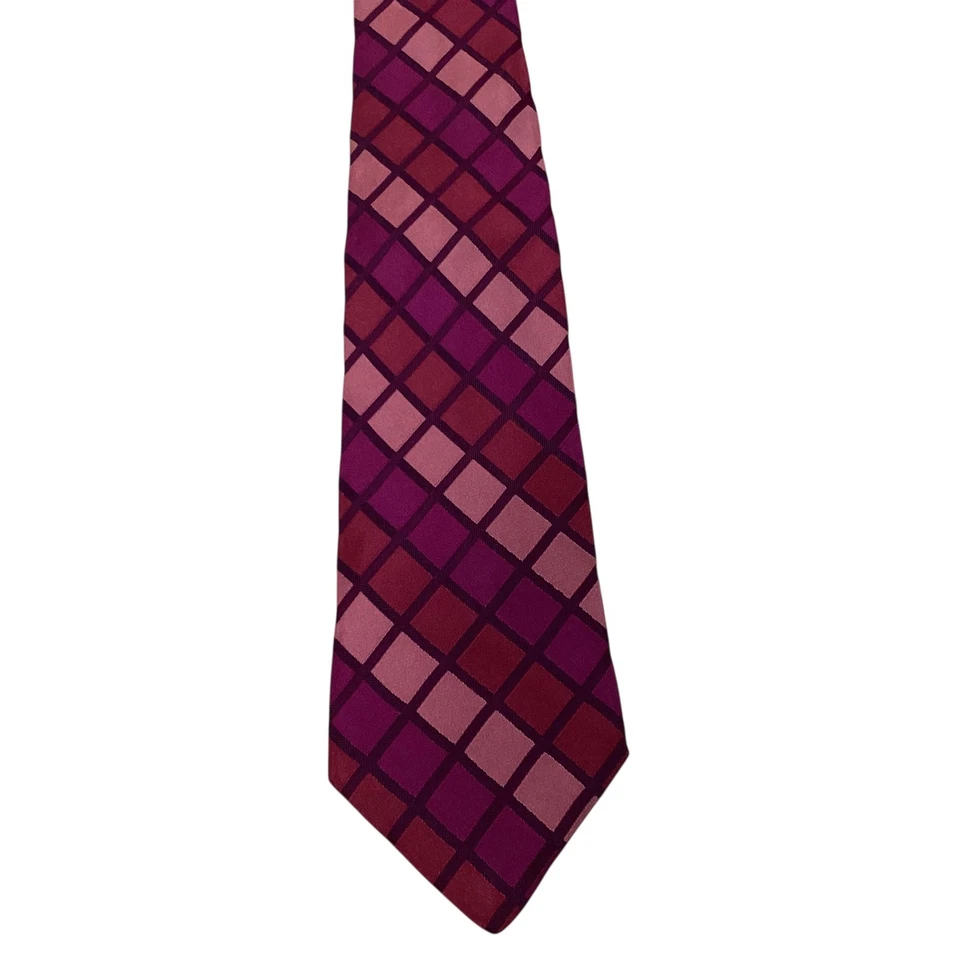 Corbata MURANO Para Hombre 100% Seda XL Diseñador EE. UU. A CUADROS Rosa/Púrpura/Azul Usada en Excelente Condición Foto 2 de 3