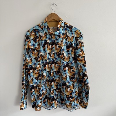 Claudio Lugli Shirt Mens XL Extra Large Butterfly Print Button Up