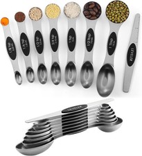 ChefAide Pack of 8 Stainless Steel Magnetic Measuring Spoons Set 8, Black