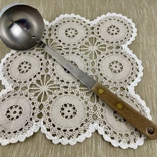 Vtg Robinson Knife Co. Soup Ladle Stainless Steel Wood Handle Made in USA  11.5"