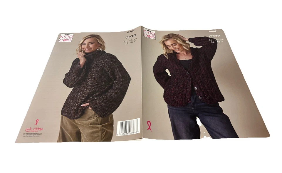 King Cole Aran Knitting Pattern - 6447 Ladies Cardigan & Sweater ( 32 - 42 ins) - Image 2 of 4