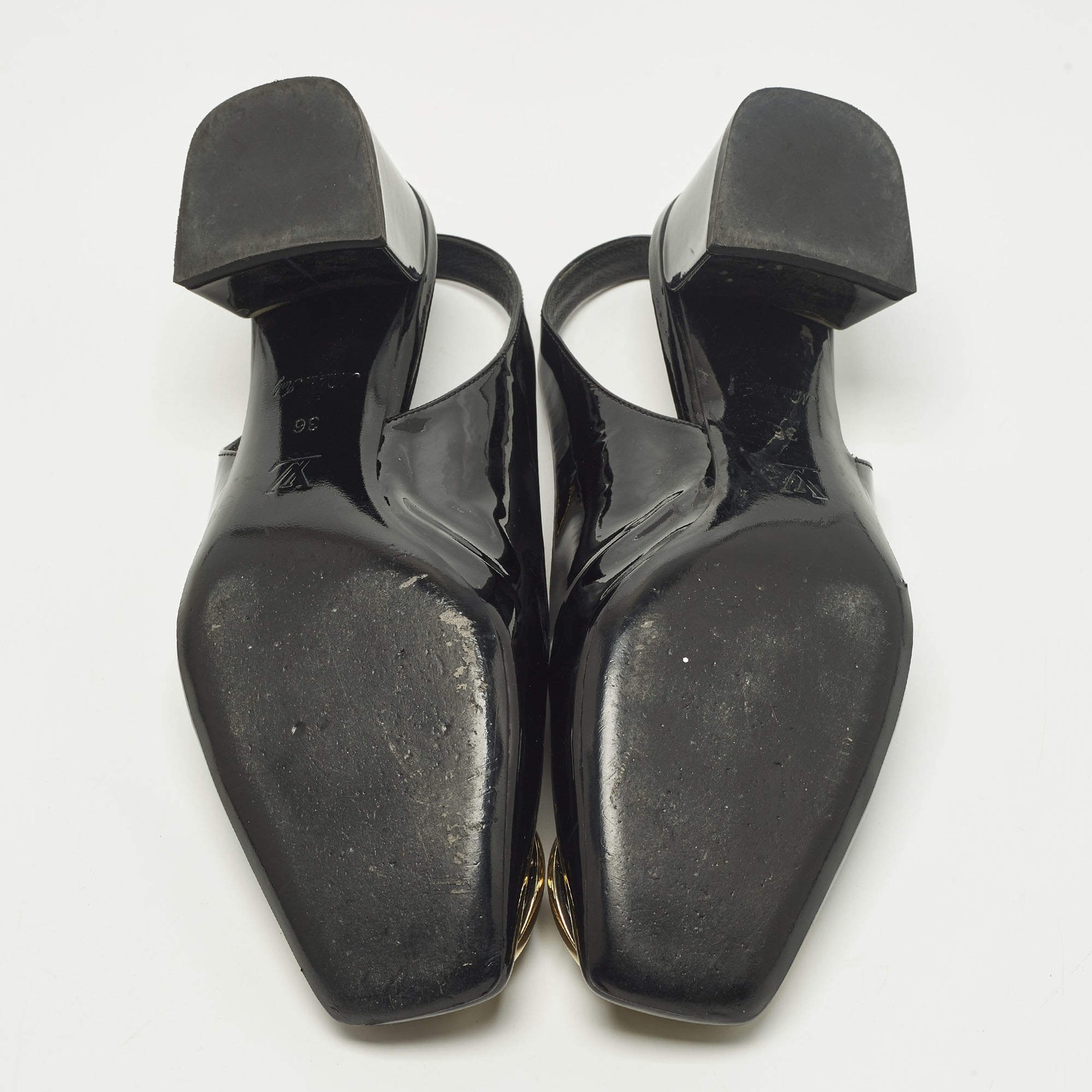 Louis Vuitton Madeleine Size 36 Black Patent Leather Slingback Pumps thumbnail 6