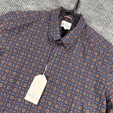 Ben Sherman Shirt Mens Large Purple Geometric Long Sleeve Button Down New