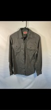 Wrangler Men's Gray Long Sleeve Button Front Work Shirt Utility Pockets Small