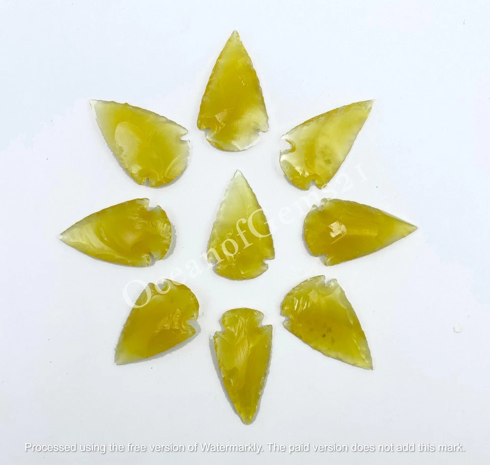Cristal punta de flecha de obsidiana amarilla hecho por el hombre, 4 piezas, cabujón de piedras preciosas sueltas Foto 2 de 4