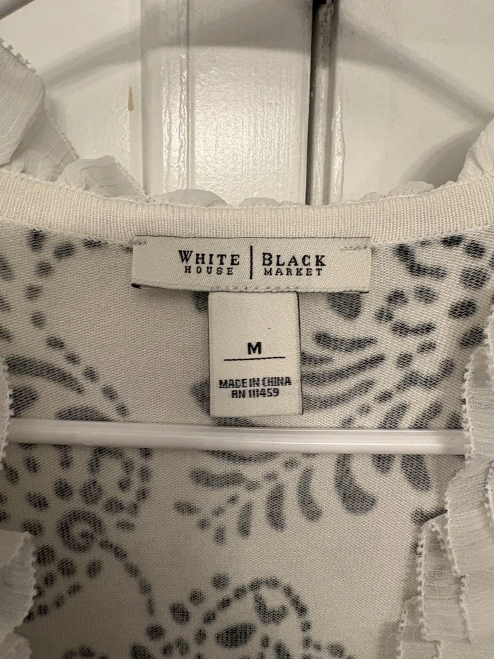 Cárdigan suéter manga corta White House Black Market blanco negro brillante talla M Foto 3 de 3
