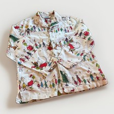 Pottery Barn Kids Dr. Seuss Grinch Christmas Whooville Flannel Pajama Top Sz 10
