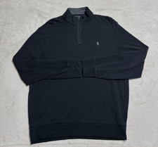 Polo Ralph Lauren Pullover Sweater Mens Size Large Black 1/4 Zip Gray Logo Pony