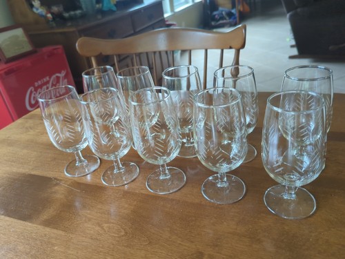 Etched Art Deco Like 50s Set Of 10 Wine/Water Glasses - Picture 3 of 22