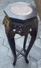 Vintage Hand Carved Wood Plant Stand With Marble Top Indonesian ? ASIS 3 Ft — photo 1