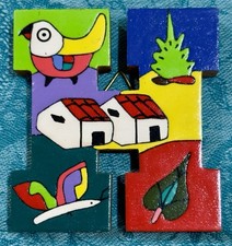 El Salvador Folk Art Colorful Painted Wood Alphabet Letter H 3  Tall Maker Stamp