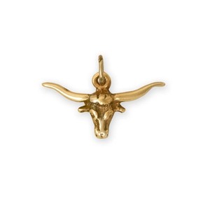 Authentic Bull Steer Longhorn Charm Gold Plated Sterling Silver Pendant Taurus Animal Cow