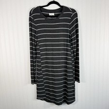LOU & GREY Shift Dress Womens Small Gray Striped Long Sleeve Soft
