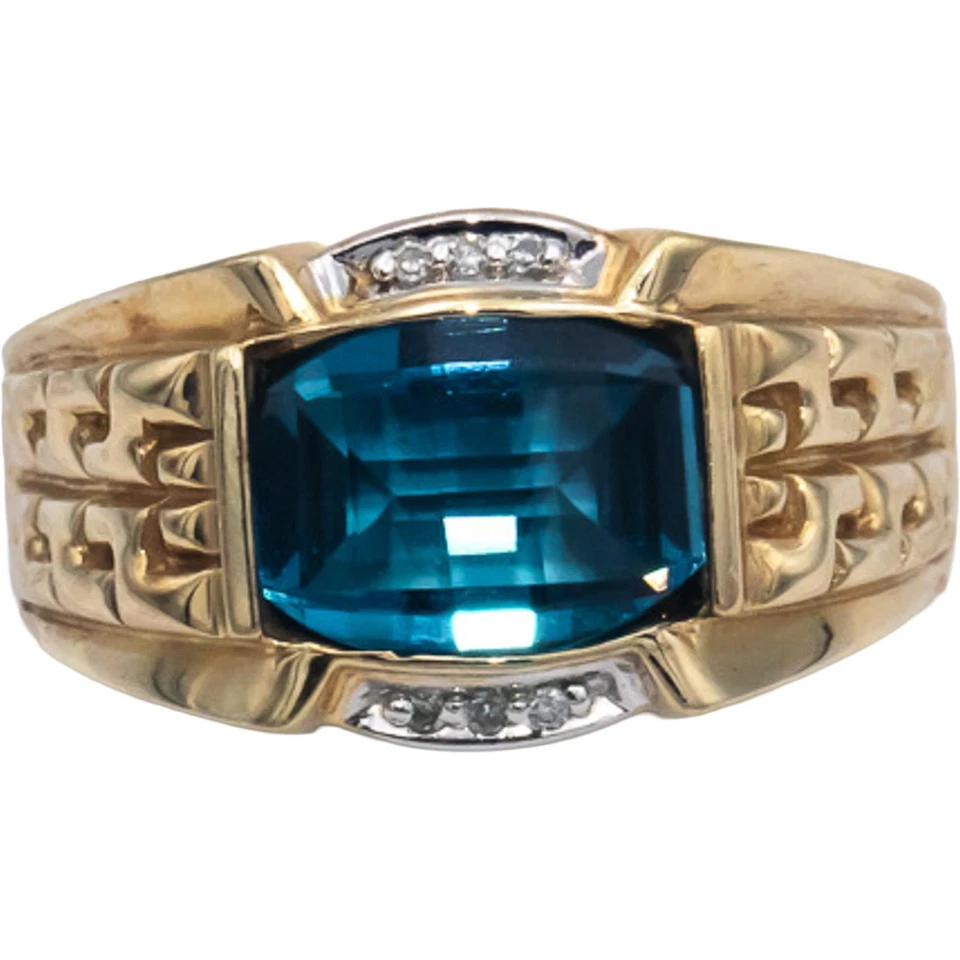 Anillo de oro amarillo de 10k con diamantes y topacio para hombre 2,03 quilates talla 10,25