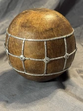 Solid Wood Decorative Ball Sphere Metal Banding Rustic Accent Decor