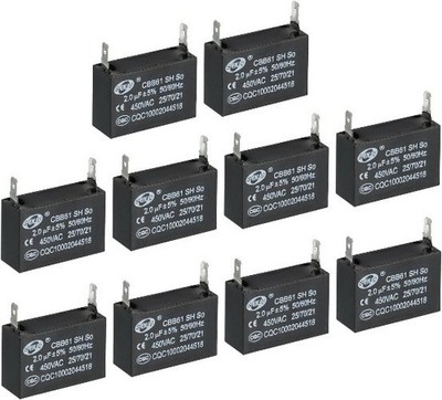 CBB61 Ceiling Fan Capacitor 10Pcs 2uF 450V AC 50 60HZ Single Insert Style: 2uF